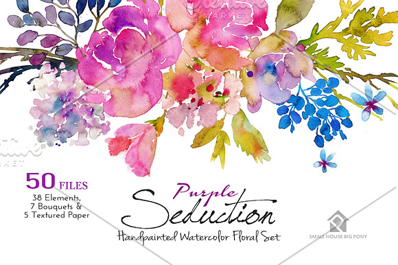 Purple Seduction- Watercolor Floral in Illustrations - product preview 6