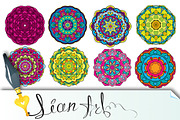 Set of 9 colorful round ornaments