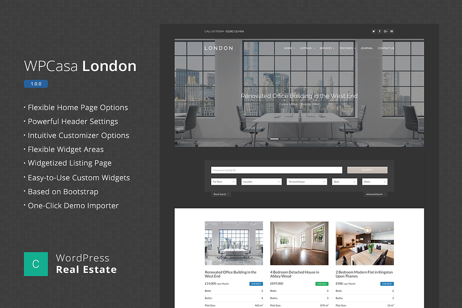 Real Estate WordPress WPCasa London in WordPress Business Themes - product preview 8