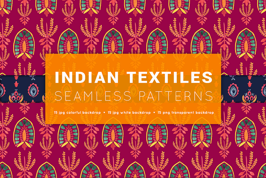 India watercolor seamless patterns in Patterns - product preview 8