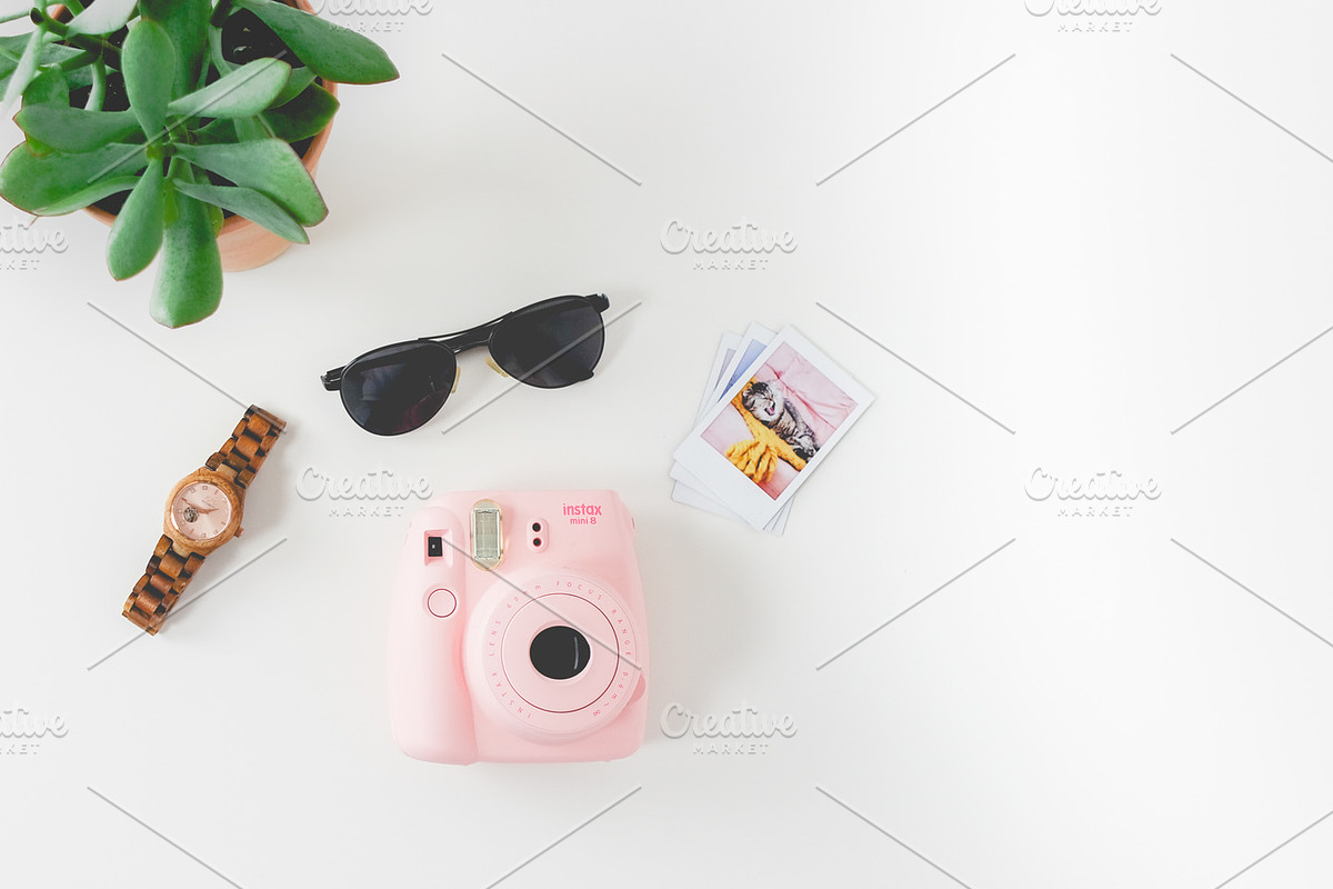 Feminine Desk Instax Plant. Flatlay in Product Mockups - product preview 8