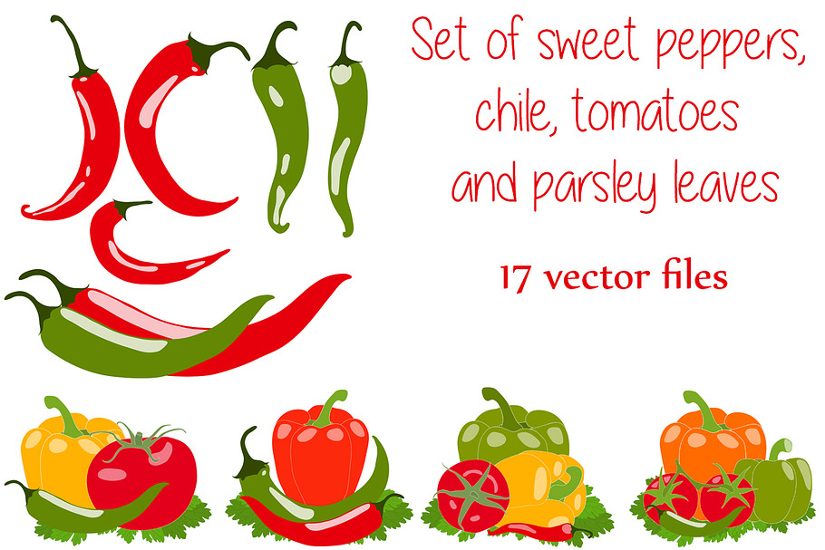 Pepper and chili peppers, vector set