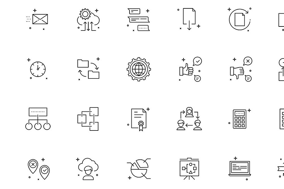 36 linear icons of workflow
