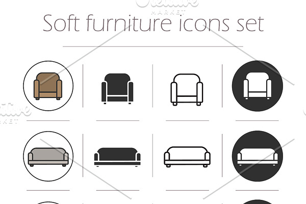 Soft furnishing icons set. Vector