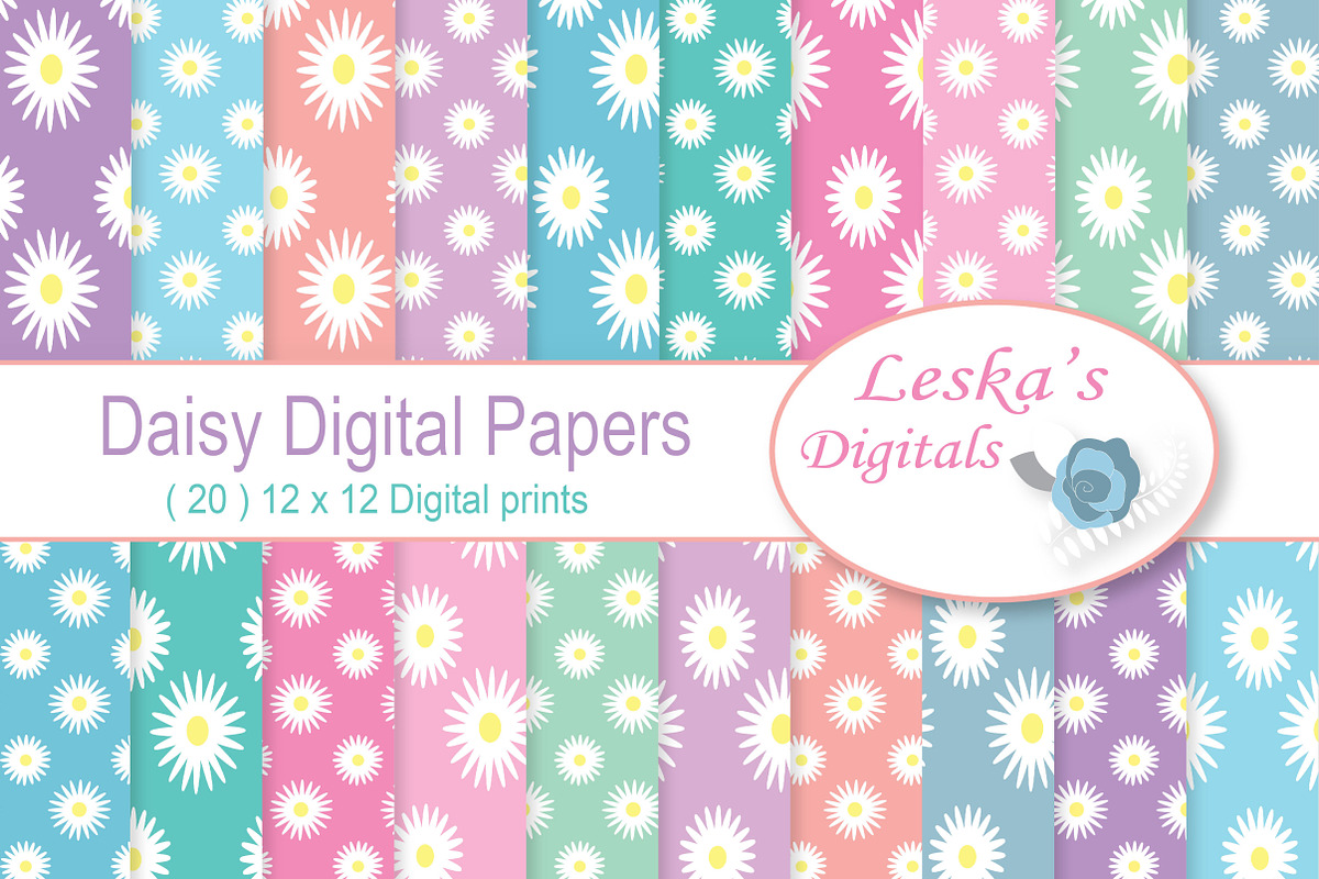 Daisy Digital Paper - Pastel Rainbow in Patterns - product preview 8