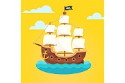 Pirate ship with white sails