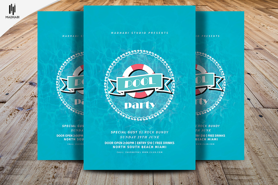 Minimal Pool Party Flyer Template