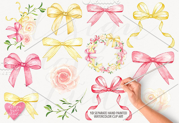 Watercolor bow collection in Illustrations - product preview 1