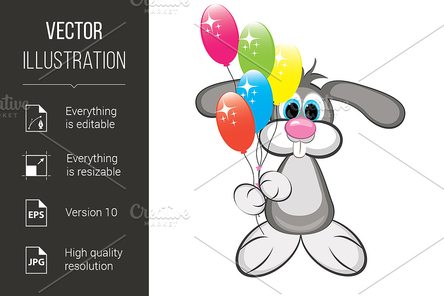 Cartoon rabbit with colorful balloon in Graphics - product preview 8