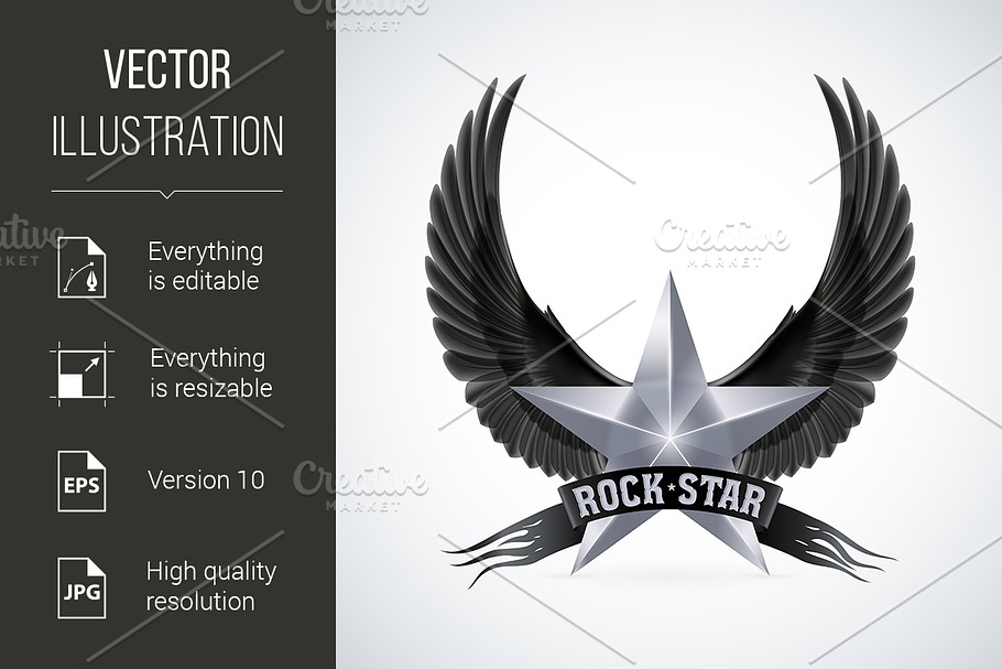 Silver star with Rock Star banner an in Graphics - product preview 8