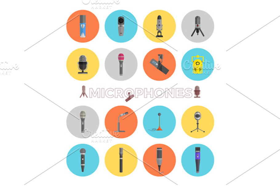 Microphone Set Design Flat Isolated