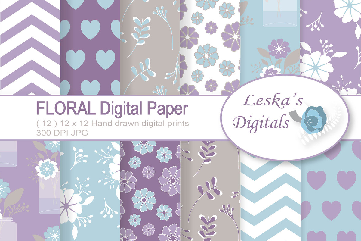 Floral Digital Paper Pack - Purple in Patterns - product preview 8