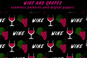 Wine and grapes seamless patterns