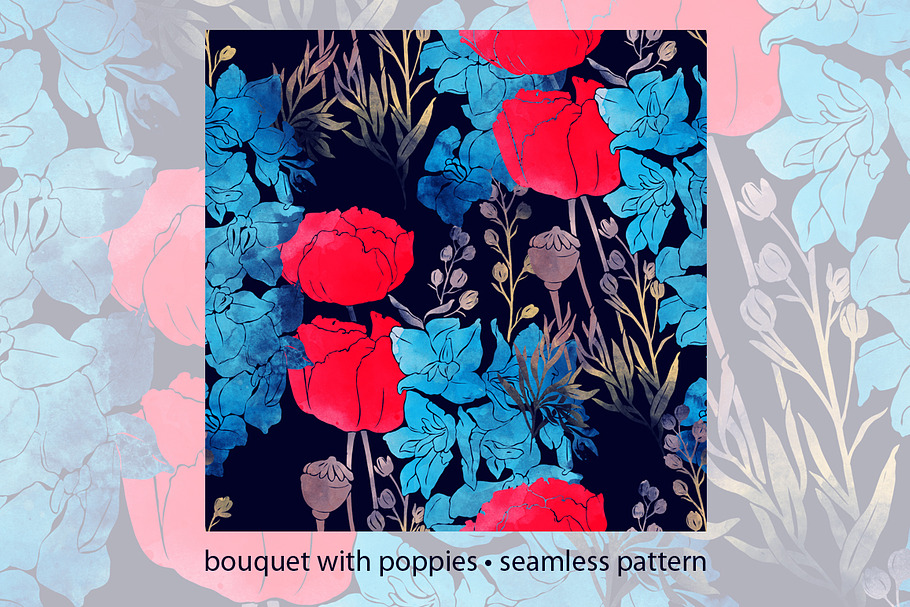 bouquet with poppies in Illustrations - product preview 8