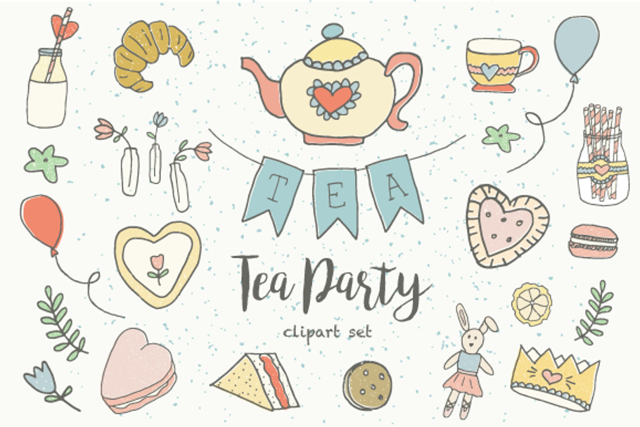 Pastel Tea Party Clip Art in Illustrations - product preview 8