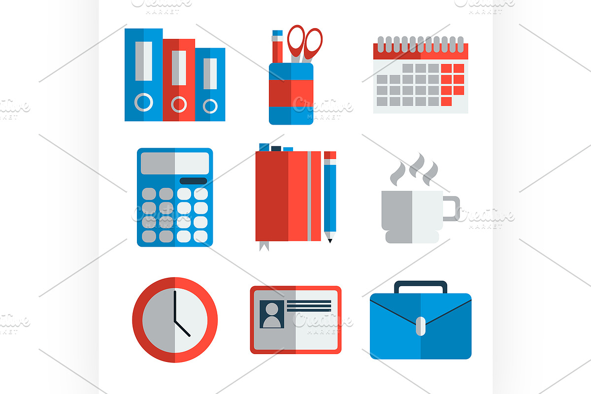 Office equipment flat icon set in Illustrations - product preview 8