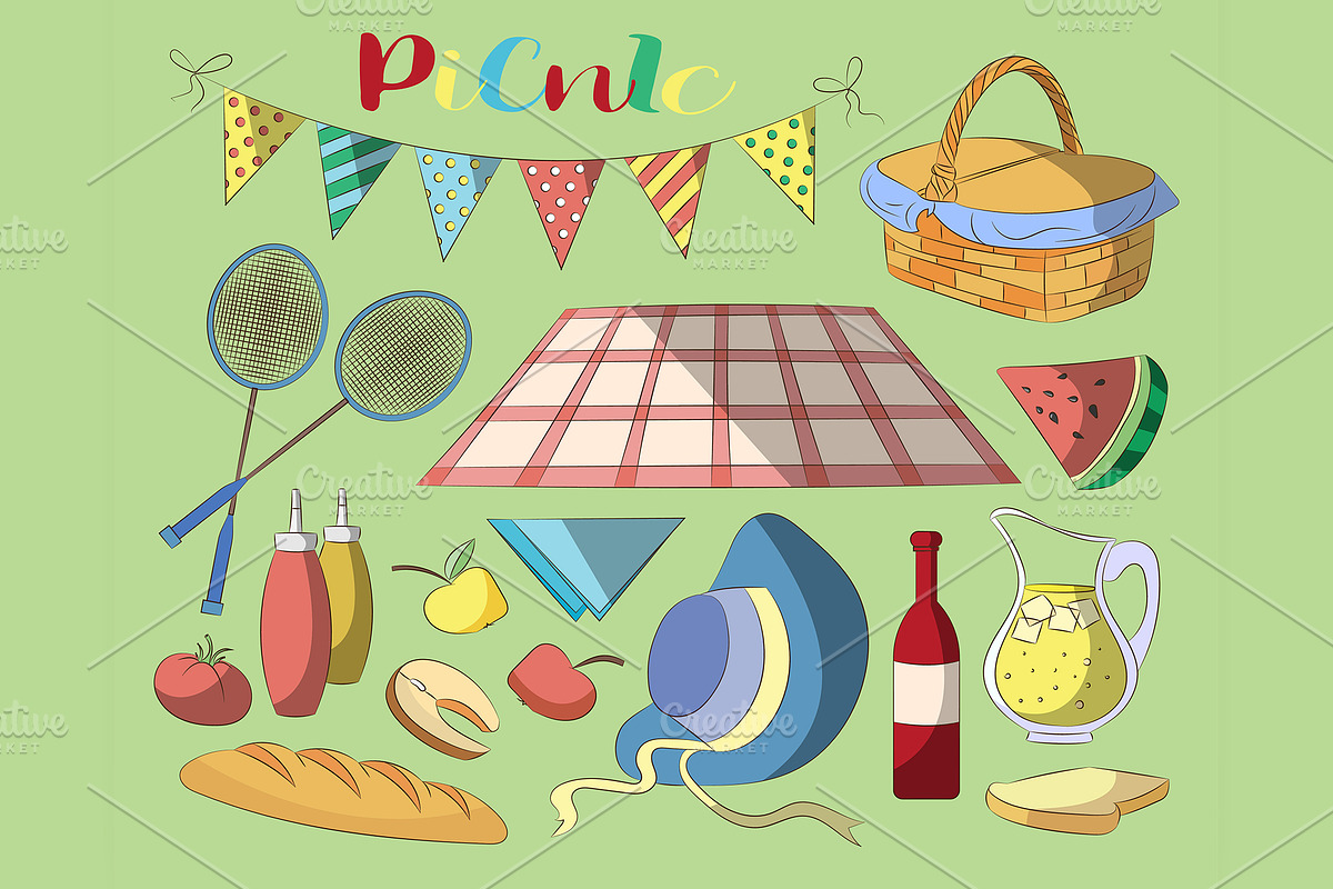 Picnic doodle set in Illustrations - product preview 8