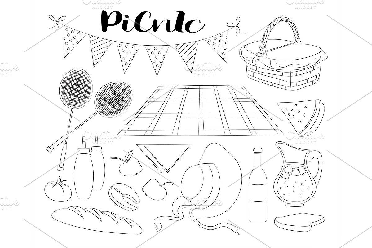 Picnic doodle set in Illustrations - product preview 8