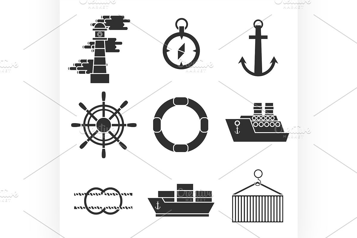 Sea port icons set in Illustrations - product preview 8