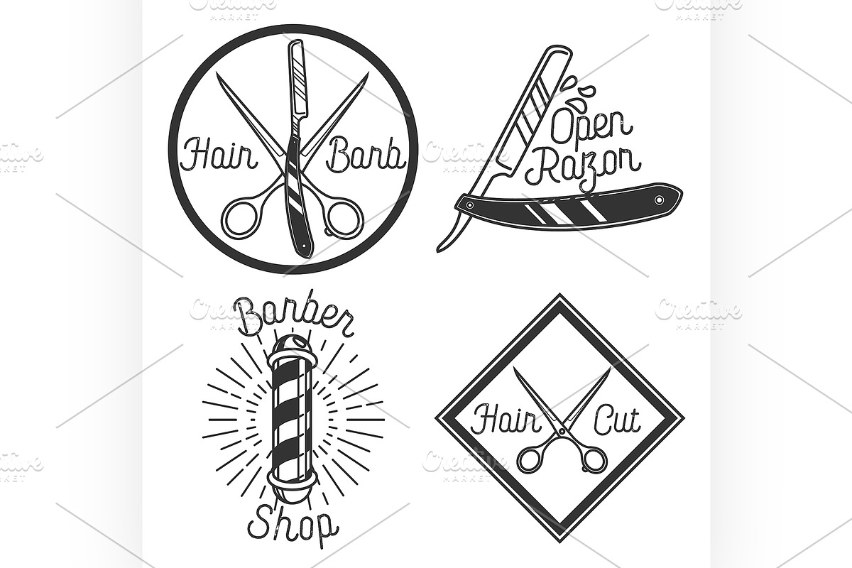 Vintage barbershop emblems in Illustrations - product preview 8