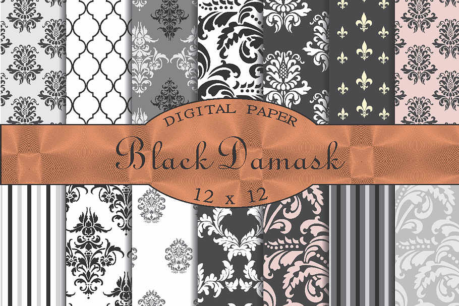 Black damask patterns
