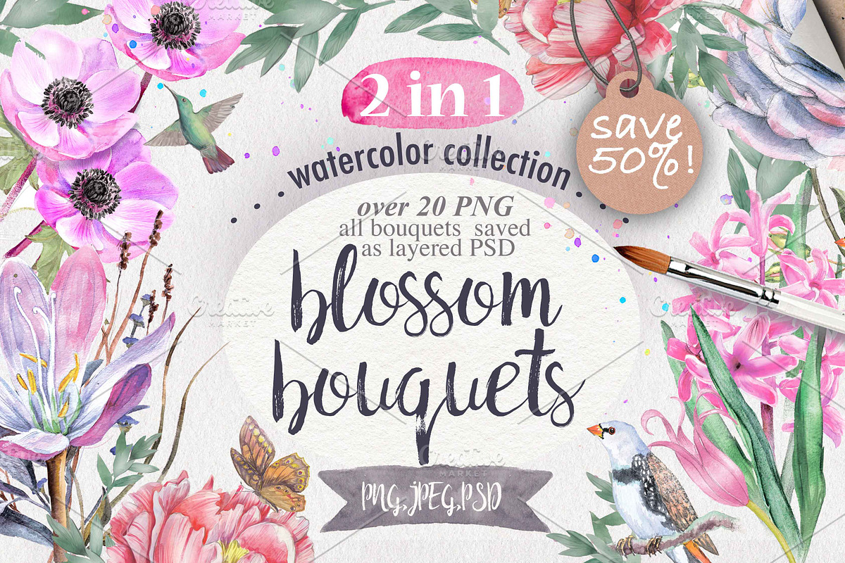  Watercolor bouquets 2 in 1. in Illustrations - product preview 8