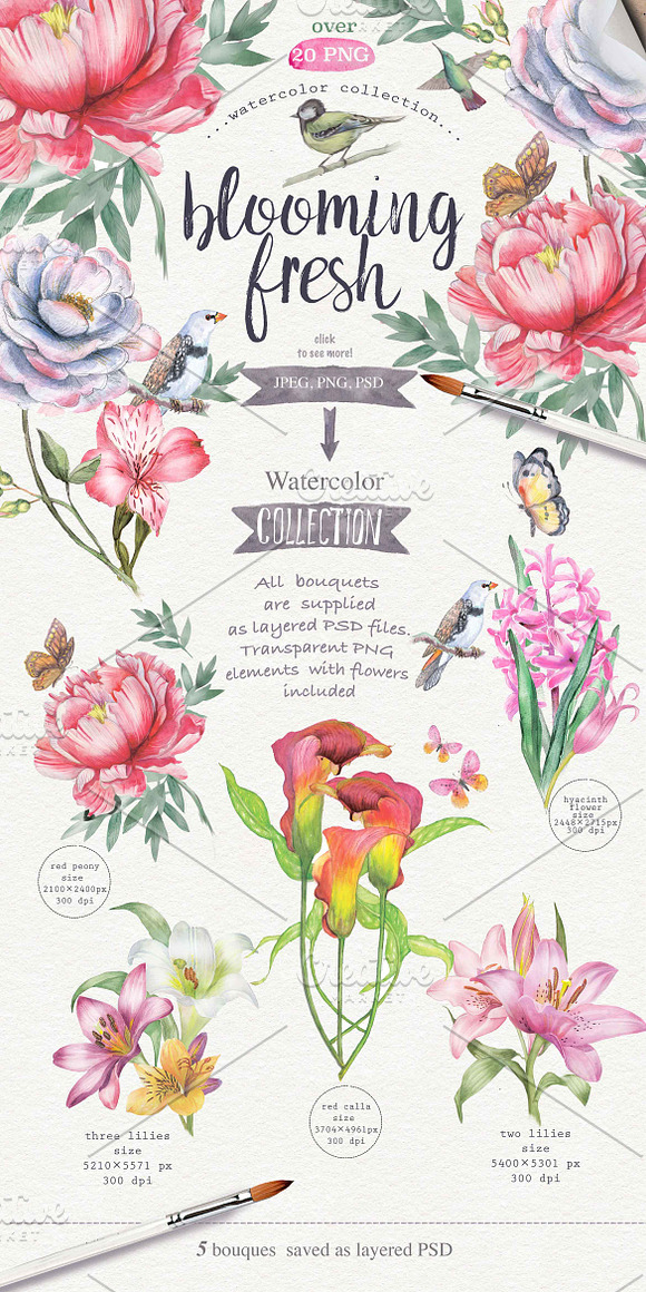  Watercolor bouquets 2 in 1. in Illustrations - product preview 1