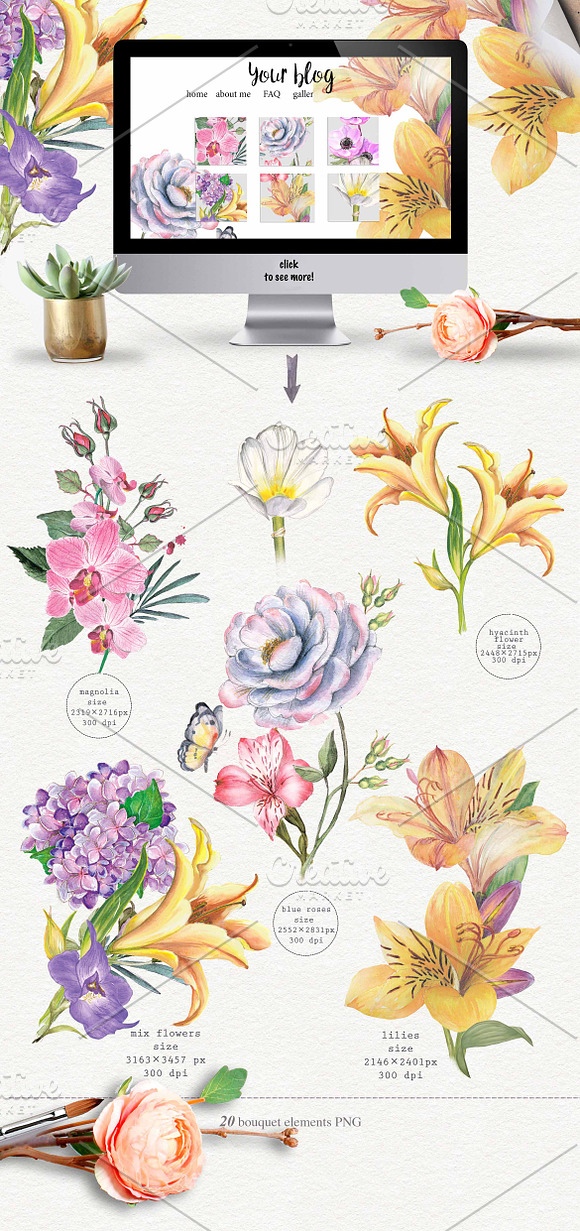  Watercolor bouquets 2 in 1. in Illustrations - product preview 2