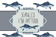 Seamless fish watercolor pattern