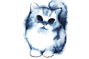 Watercolor little cartoon kitten cat