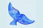 Watercolor whale tail fish