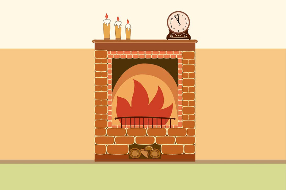Brick fireplace vector illustration in Illustrations - product preview 8