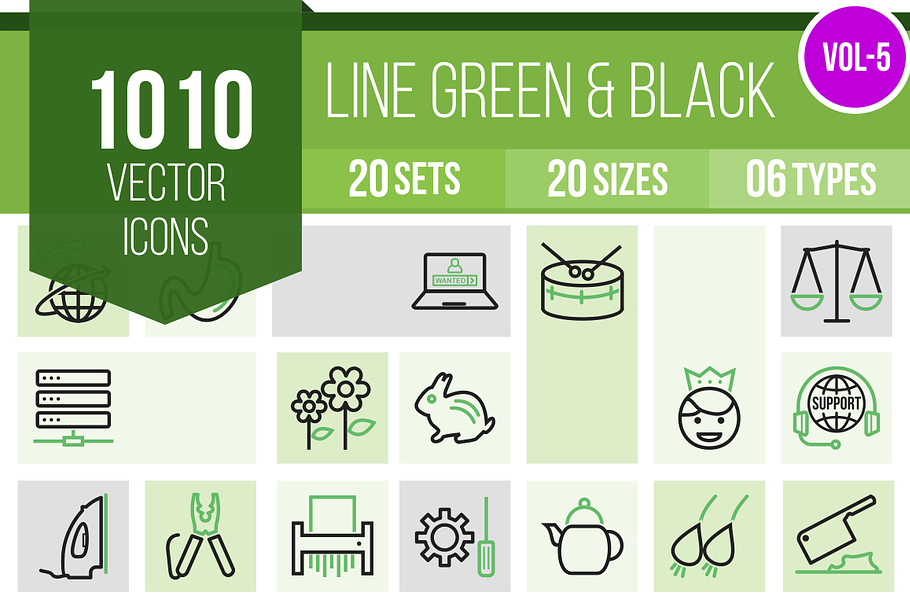 1010 Line Green & Black Icons (V5)