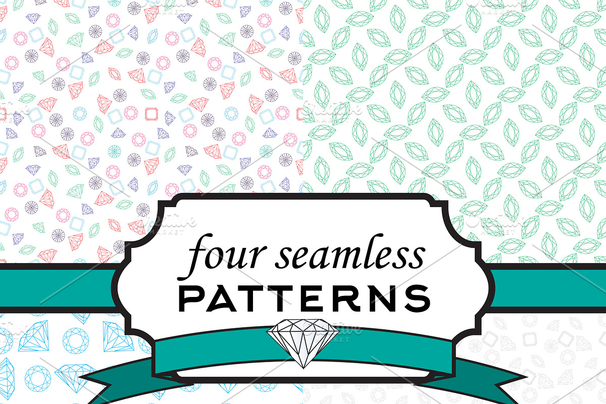 Four seamless pattern with crystal in Patterns - product preview 8