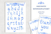 Watercolor alphabet.Gzhel style.