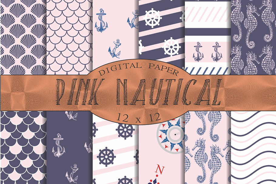 Pink and Navy Nautical Patterns