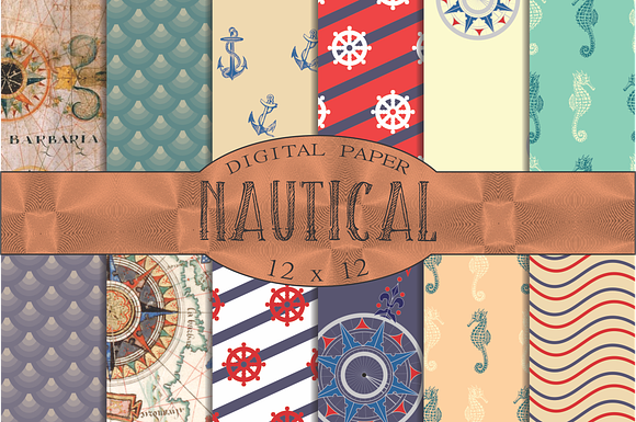 Nautical patterns, digital paper in Patterns - product preview 3