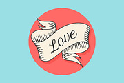 Vintage ribbon banner with text Love