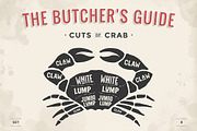 Cut of meat set. Butcher sheme. Crab