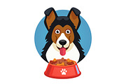 Dog pet face with red bowl