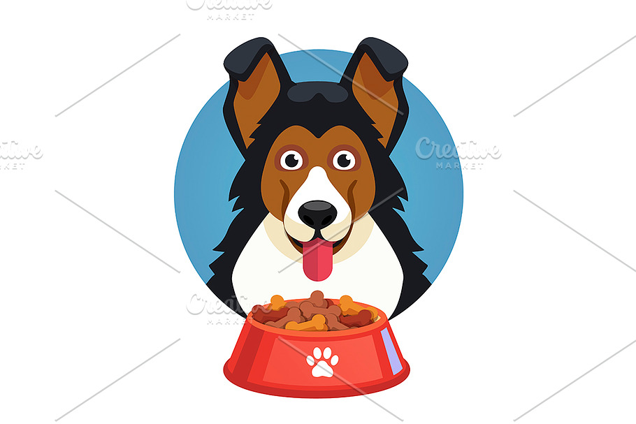 Dog pet face with red bowl in Illustrations - product preview 8