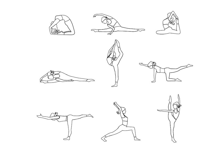 Outline stretching woman set