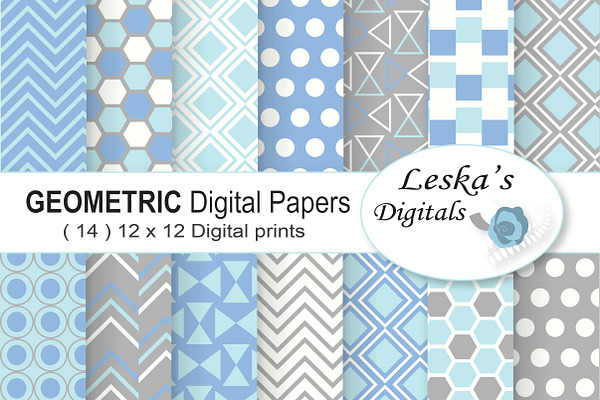 Geometric Digital Paper Blue & Grey
