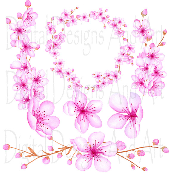 Watercolor blossom clipart in Illustrations - product preview 1