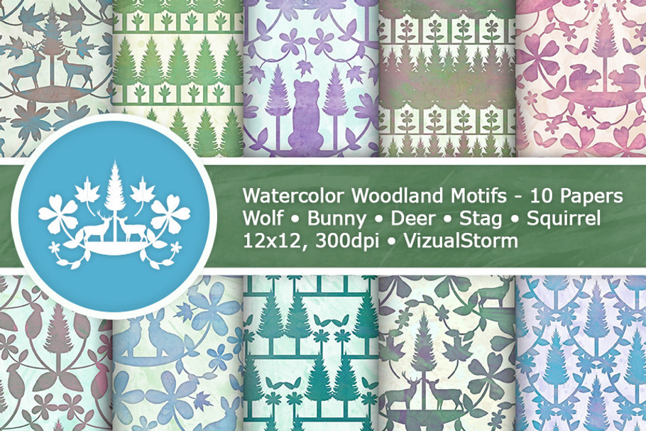 Watercolor Woodland Patterns in Patterns - product preview 8