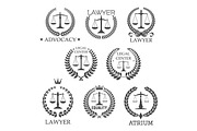 Lawyer service, law office icons