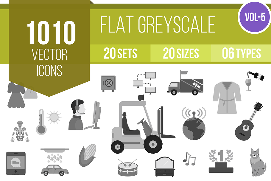 1010 Flat Greyscale Icons (V5)
