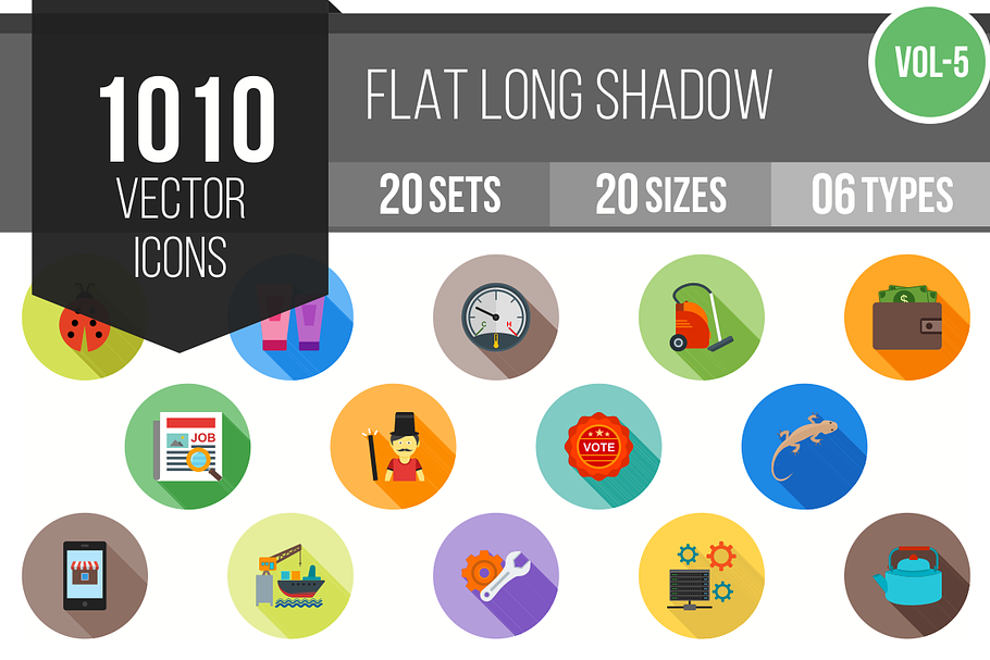 1010 Flat Shadowed Icons (V5)