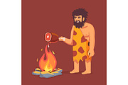 Stone age man cooking meat