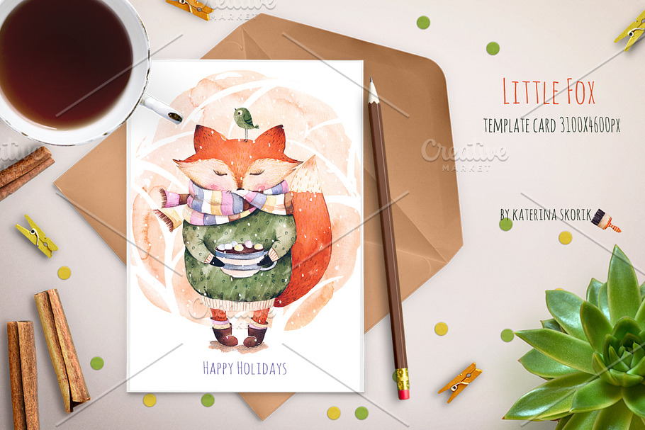 Little fox template card